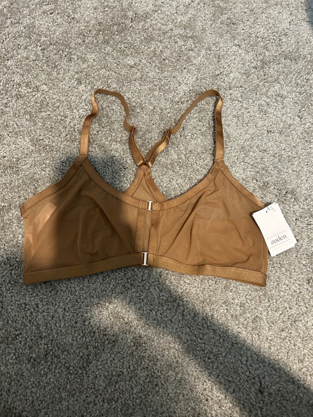 Auden Sheer Wireless Bralette in Tan/Caramel